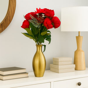 Artificial RED Peony Flower Bunch – 6 Peony Heads with Extension and Flower Leaves, 20" INCH Faux Peonies for Vase, Ginger Jars, Home Decor, Wedding Decor