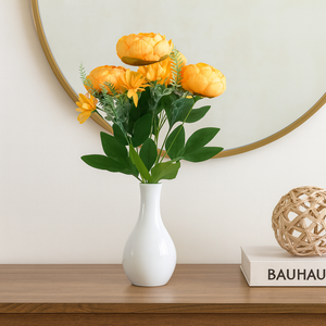 Artificial PEACH Peony Flower Bunch – 6 Peony Heads with Extension and Flower Leaves, 20" INCH Faux Peonies for Vase, Ginger Jars, Home Decor, Wedding Decor
