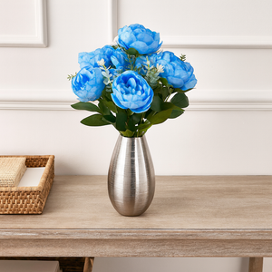 Artificial BLUE Peony Flower Bunch – 6 Peony Heads with Extension and Flower Leaves, 20" INCH Faux Peonies for Vase, Ginger Jars, Home Decor, Wedding Decor