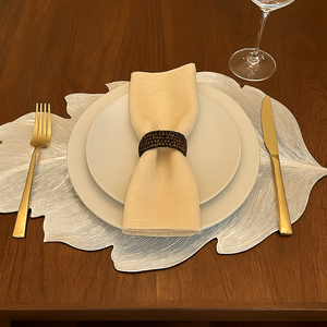 Placemats in Silver Leaf Shape Dining Table Mats with Special Layer Underneath Preventing Spills and Messes, Leaf Design Placemats for Dining Table Wedding Parties Accent Centrepiece