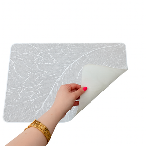 Placemats in Silver Rectangular Dining Table Mats with Special Layer Underneath Preventing Spills and Messes, Leaf Design Placemats for Dining Table Wedding Parties Accent Centrepiece