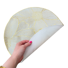 Placemats in Gold Flower Dining Table Mats with Special Layer Underneath Preventing Spills and Messes, Flower Design Placemats for Dining Table Wedding Parties Accent Centrepiece
