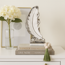 Feather Sculpture Centre Piece in Silver and White Ceramic