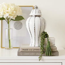 Ginger Jar Large with Lid in Silver and White Ceramic for Living Room or Kitchen Decoration