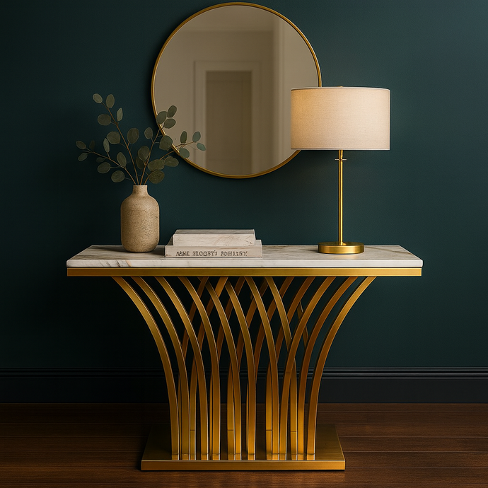 Modern Luxury Gold Console Table with Marble Top | Elegant Entryway Accent