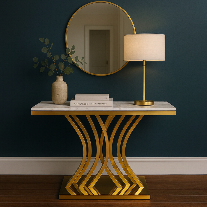 Modern Gold Console Table with Marble Top | Pure Stainless-Steel Luxury Design