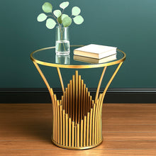 Round Gold Side Table with Glass Top | Luxury Stainless-Steel Base Design