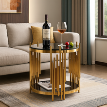 Luxury Gold Side Table with Black Glass Top | Modern Stainless-Steel Accent Table