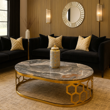 Modern Gold Coffee Table with Black Marble Top | Luxury Stainless-Steel Base