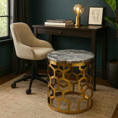 Modern Gold Side Table with Black Glass Top | Luxury Stainless-Steel Accent Table