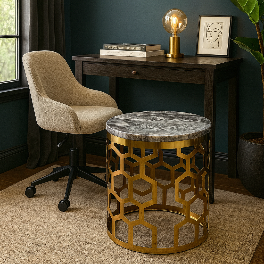 Modern Gold Side Table with Black Glass Top | Luxury Stainless-Steel Accent Table