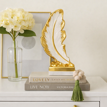 Sculpture Feather Centre Piece in Gold and White Ceramic