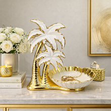 Ceramic Sculpture, Palm Tree Tray – Elegant Decorative Trinket Dish for Vanity, Dresser & Coffee Table