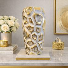 Vase Ceramic Grey and Gold Shades Geometric Cylinder Modern Flower Vase Home Decor Tabletop Accessories Available in TWO SIZES