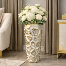 Vase Ceramic Grey and Gold Shades Geometric Cylinder Modern Flower Vase Home Decor Tabletop Accessories Available in TWO SIZES