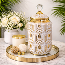 Vase with Cover Ceramic Grey with Gold Shades Geometric Cylinder Flower Vase Home Decor Tabletop Accessories Available in TWO SIZES