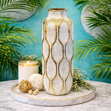 Vase Ceramic Grey with Gold Shades Geometric Cylinder Modern Flower Vase Home Decor Tabletop Accessories Available in TWO SIZES