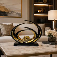 Black and Gold Abstract Sculpture – Modern Luxury Home Decor Accent, Elegant Tabletop Centrepiece for Living Room & Office