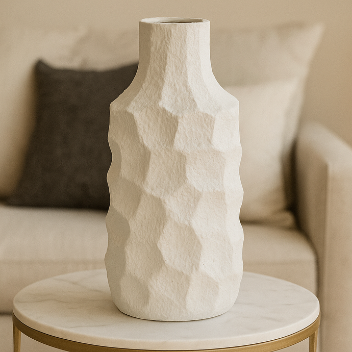 Vase Ceramic Large Centre Piece White Textured Vase Modern Flower Pot Home Decor Tabletop Accessories