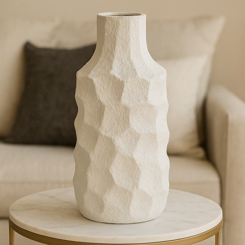 Vase Ceramic Large Centre Piece White Textured Vase Modern Flower Pot Home Decor Tabletop Accessories