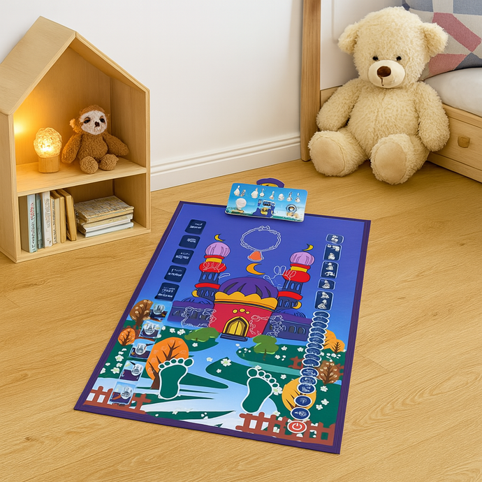 Islamic Prayer Mat Talking Praying Mat Muslim Interactive Salah Rug Islamic Educational Gift for Kids with Compass