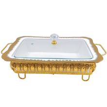 Gold Serving Dish with Glass Lid Luxury Rectangular Serving Plate – Elegant Food Display Tray for Buffet, Kitchen, and Dining Table