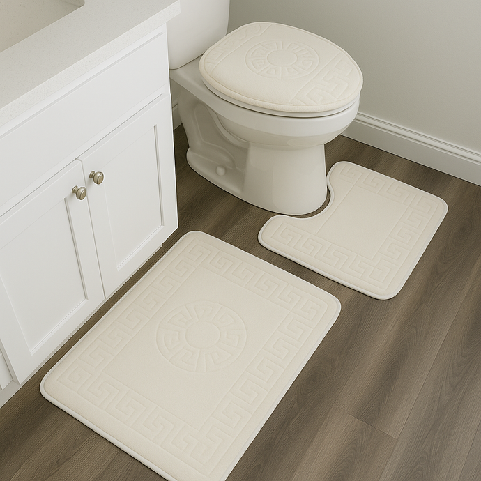 Bathroom Mat 3 Piece Bath Rug Set Luxurious in Off-White From Papiyona RugSun