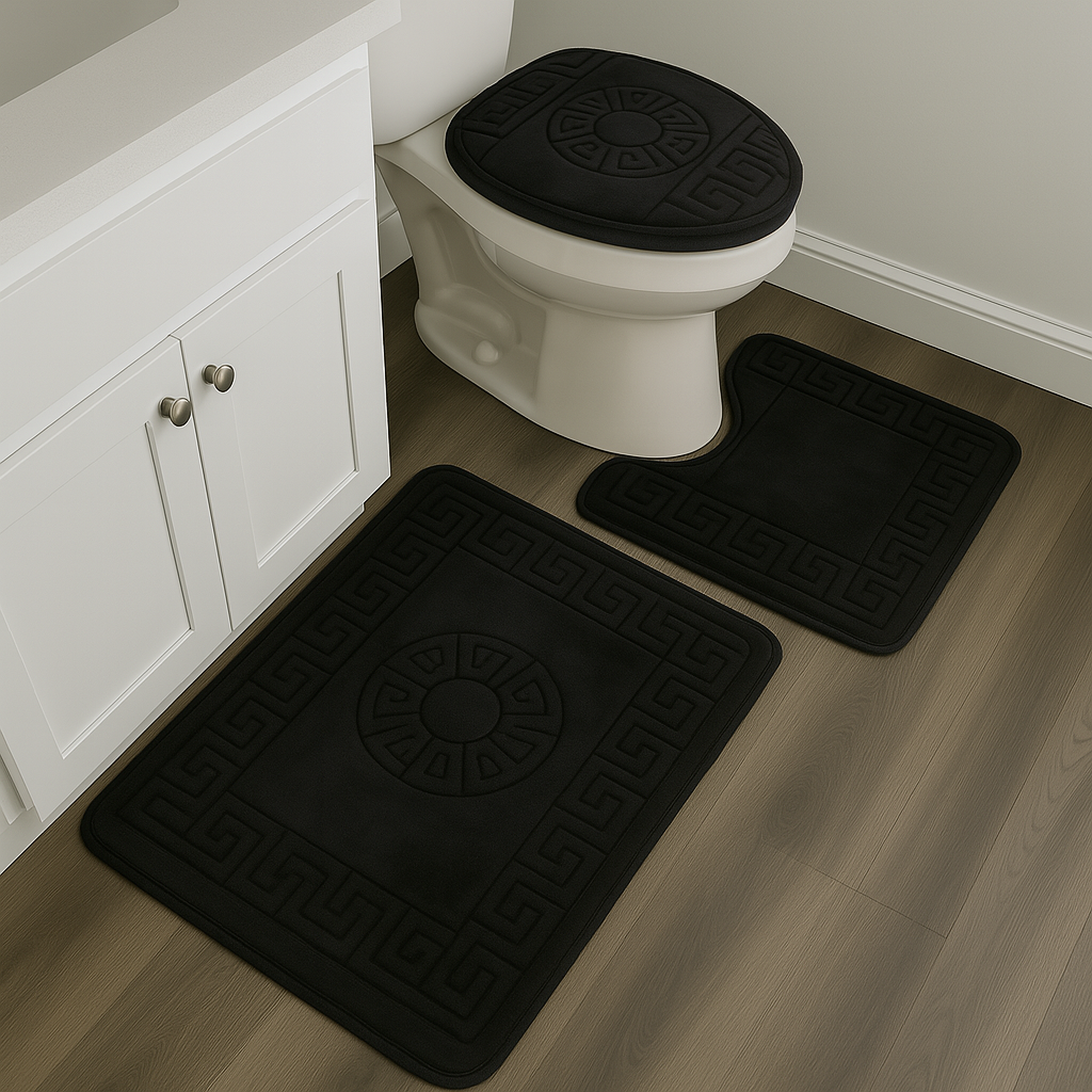 Bathroom Mat 3 Piece Bath Rug Set in black From Papiyona RugSun