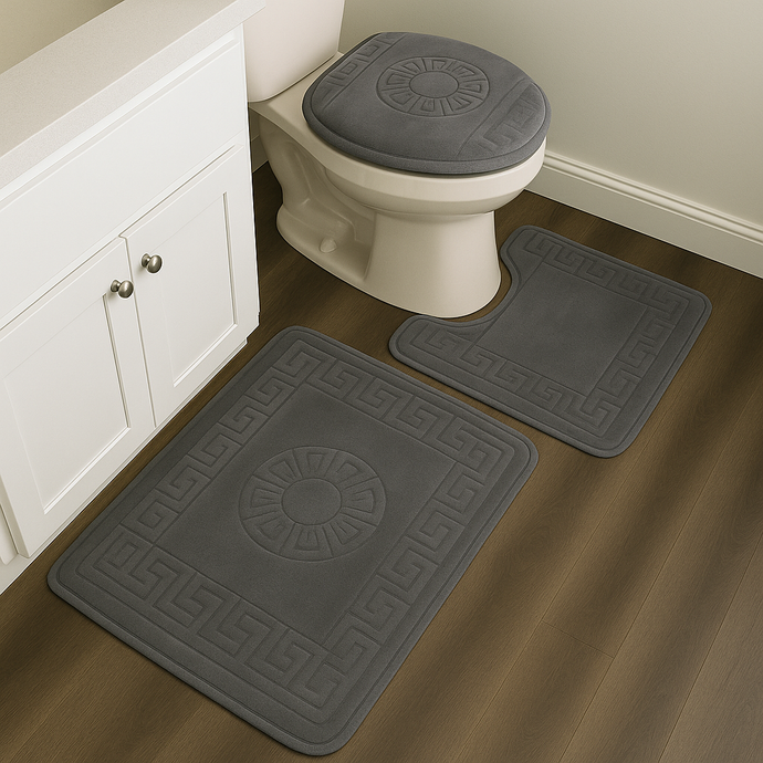 Bathroom Mat 3 Piece Bath Rug Set Luxurious in Grey From Papiyona RugSun