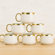 Tea Cups Set of Six White Gold Tea Coffee Mugs Hot Cold Drink Cups Ceramic Luxury Looking Coffee Tea Mugs Set 6-Pieces