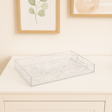 Service Tray Silver Rectangular Acrylic  with Silver Textures