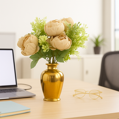 7-Head Peony Flower Bunch in BEIGE Silk Flower Bunch with Fillers – 19
