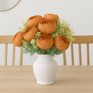 7-Head Peony Flower Bunch in Burnt ORANGE Silk Flower Bunch with Fillers – 19" Bendable Stems Artificial Floral Bouquet for Vases, Home Decor, Office, Bedroom & Living Room