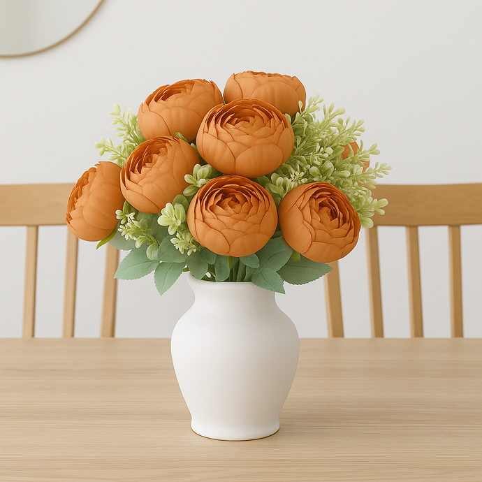 7-Head Peony Flower Bunch in Burnt ORANGE Silk Flower Bunch with Fillers – 19