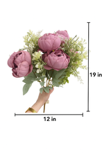 7-Head Peony Flower Bunch in PURPLE Silk Flower Bunch with Fillers – 19" Bendable Stems Artificial Floral Bouquet for Vases, Home Decor, Office, Bedroom & Living Room