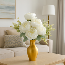7-Head Peony Flower Bunch in WHITE Silk Flower Bunch with Fillers – 19" Bendable Stems Artificial Floral Bouquet for Vases, Home Decor, Office, Bedroom & Living Room