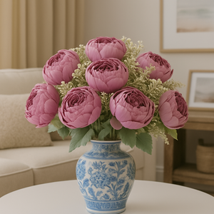 7-Head Peony Flower Bunch in PURPLE Silk Flower Bunch with Fillers – 19" Bendable Stems Artificial Floral Bouquet for Vases, Home Decor, Office, Bedroom & Living Room