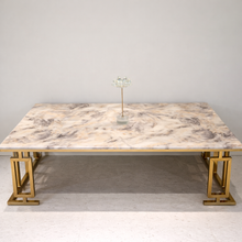 Luxury White Marble Coffee Table with Gold Base | Modern Rectangular Stainless-Steel Design