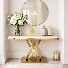 Luxury Gold Console Table with Marble Top | Modern Stainless-Steel Design