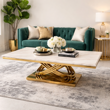 Modern Gold Coffee Table with White Marble Top | Luxury Stainless-Steel Design