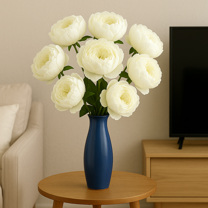 7-Head WHITE Peony Artificial Flower Bunch – Silk Bouquet with Fillers & Greenery for Home, Office, Bedroom & Living Room Vases
