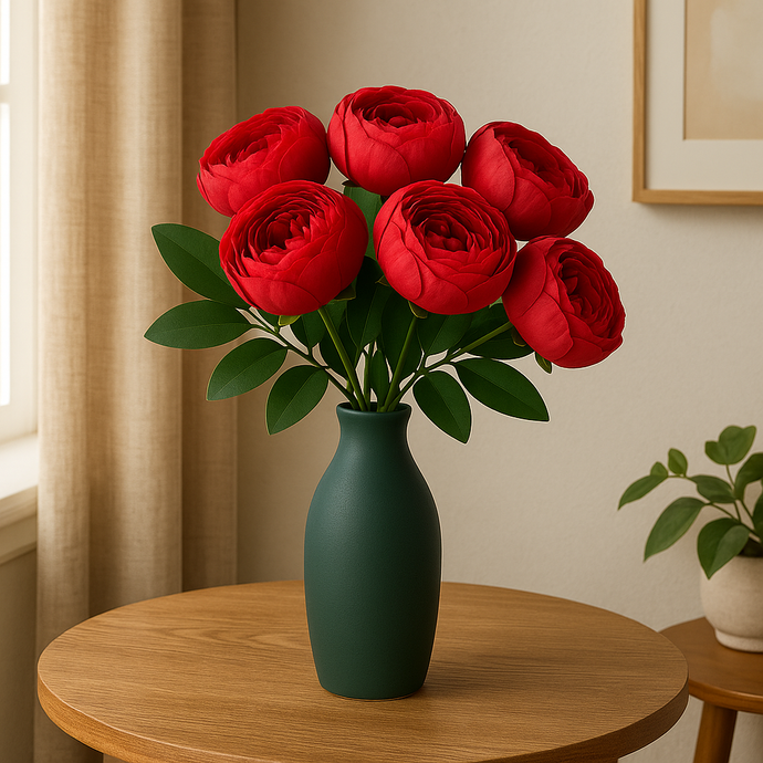 7-Head RED Peony Artificial Flower Bunch – Silk Bouquet with Fillers & Greenery for Home, Office, Bedroom & Living Room Vases