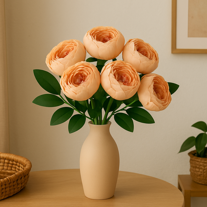 7-Head PEACH Peony Artificial Flower Bunch – Silk Bouquet with Fillers & Greenery for Home, Office, Bedroom & Living Room Vases