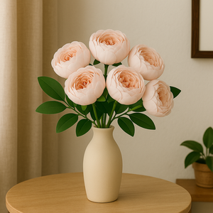 7-Head LIGHT PINK Peony Artificial Flower Bunch – Silk Bouquet with Fillers & Greenery for Home, Office, Bedroom & Living Room Vases