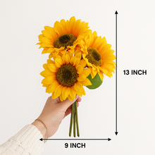 6 Head Artificial Sunflower Bunch in YELLOW – Silk Faux Sunflowers with Bendable Stems for Home Decor, Kitchen, or Vase Arrangement