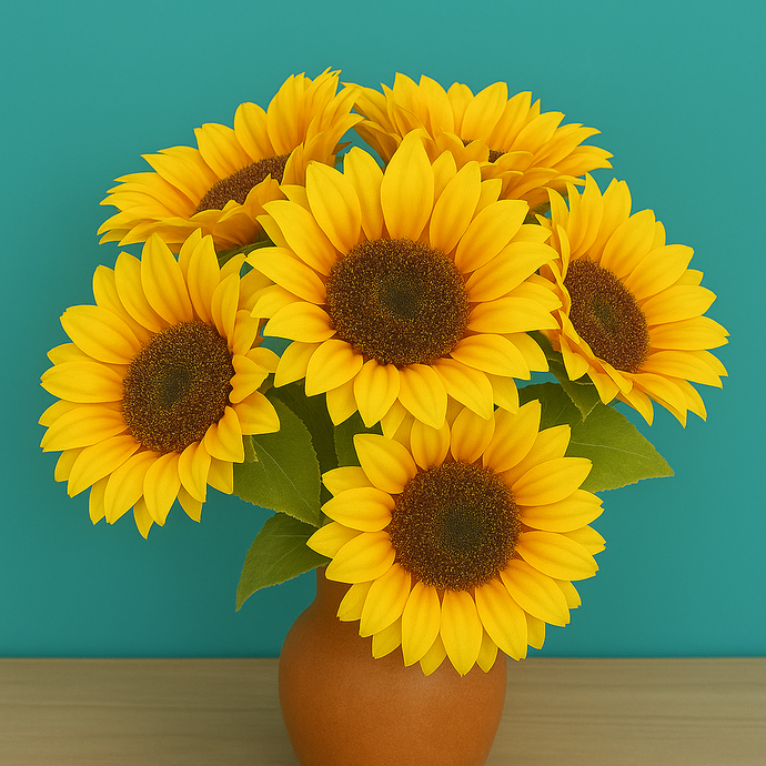 6 Head Artificial Sunflower Bunch in YELLOW – Silk Faux Sunflowers with Bendable Stems for Home Decor, Kitchen, or Vase Arrangement