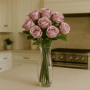 12 Stems PURPLE Rose Artificial Flower Bunch - 12 Realistic Faux Roses with Bendable Stems, 18" Long, Rose Bouquet for Home Decor, Weddings & Events