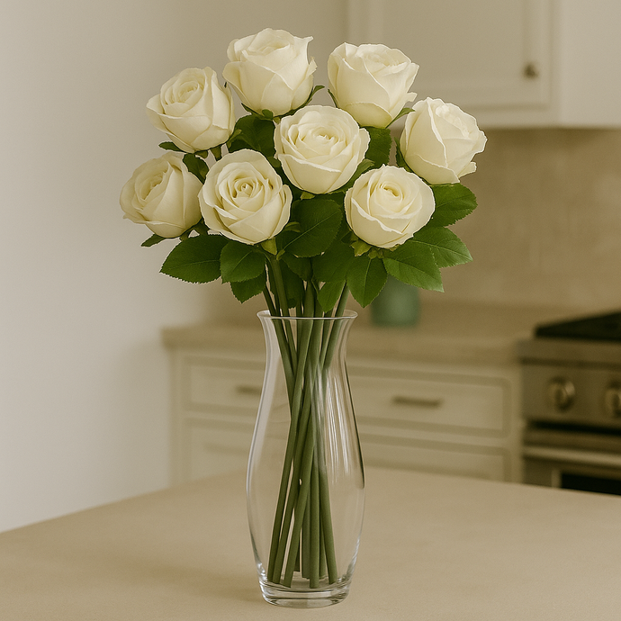 12 Stems OFF-WHITE Rose Artificial Flower Bunch - 12 Realistic Faux Roses with Bendable Stems, 18