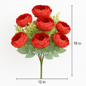 7-Head Peony Flower Bunch in BRIGHT RED Silk Flower Bunch with Fillers – 19" Bendable Stems Artificial Floral Bouquet for Vases, Home Decor, Office, Bedroom & Living Room