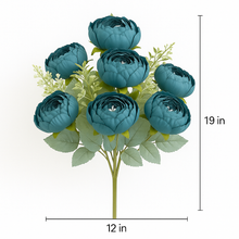 7-Head Peony Flower Bunch in BLUE with Burgundy Silk Flower Bunch with Fillers – 19" Bendable Stems Artificial Floral Bouquet for Vases, Home Decor, Office, Bedroom & Living Room